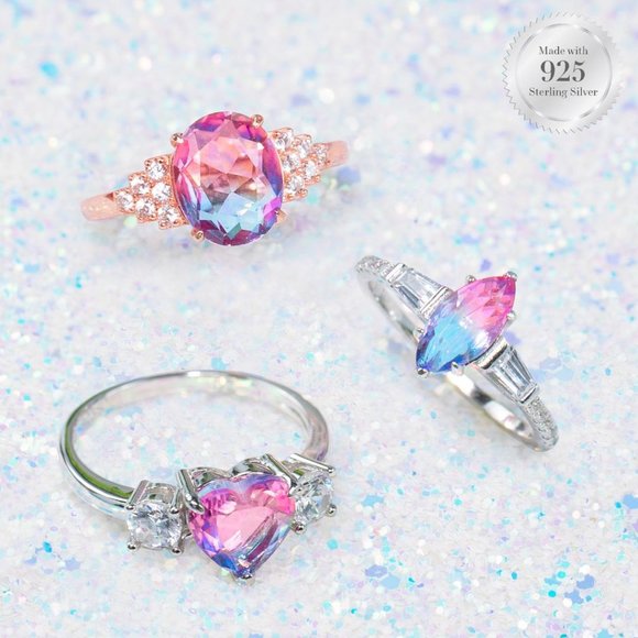 Pink & Blue Tourmaline Heart Ring, 925 Sterling Silver Charmed Aroma - Picture 2 of 4